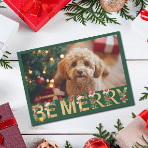 Cartão De Festividades Foto de Cachorro Fofo Natal Seja Alegre Pet