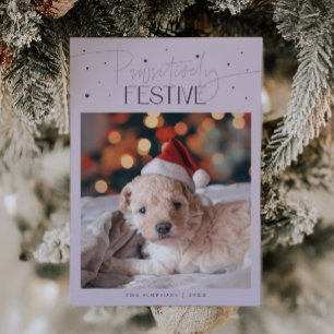 Cartão De Festividades Foto de Cachorro Natalina Cor-de-rosa Festiva