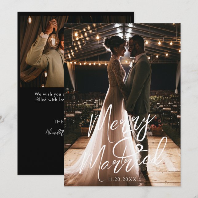 Cartão De Festividades Foto de caligrafia manuscrita feliz e casada (Frente/Verso)