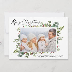 Cartão De Festividades Foto de Calligrafia Ink Watercolor Greenery Berrie