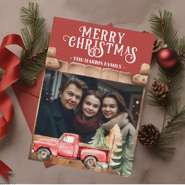 Cartão De Festividades Foto de caminhão Rustic Red Vintage