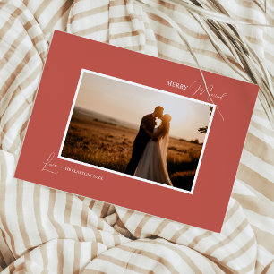 Cartão De Festividades Foto de Casados Felizes Minimalista Retro Terracot