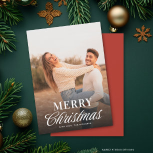 Cartão De Festividades Foto de Casal de Natal com Tipografia Moderna 