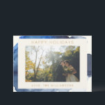 Cartão De Festividades Foto de casal em aquarela abstrata em índigo elega<br><div class="desc">Cartão de Natal personalizado com foto em aquarela abstrata em azul naval índigo</div>