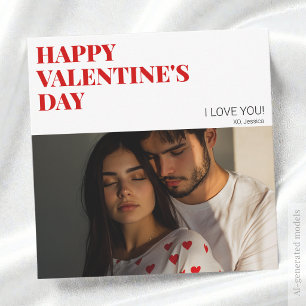 Cartão De Festividades Foto de Casal Xoxo Moderna Vermelha Feliz Dia dos