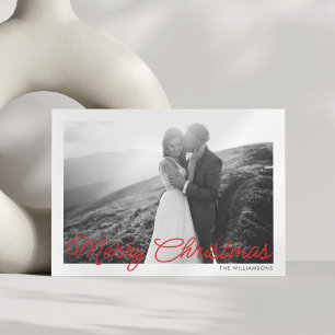 Cartão De Festividades Foto de casamento de Natal com roteiro vermelho mi