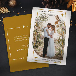 Cartão De Festividades Foto de Casamento de Natal Dourado minimalista