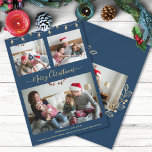 Cartão De Festividades Foto de Colagem Azul Dourada do Marinho de Natal M<br><div class="desc">Elegante e moderno cartão de Natal azul e dourado, com elegante tipografia com letra de mão Feliz Natal. Esta placa inclui a colagem de 4 Fotos a ser substituída por suas próprias. Você pode personalizar este belo cartão com seu nome de família e ano. Luzes de Natal de ouro falsas,...</div>