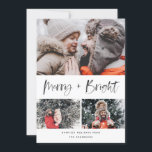 Cartão De Festividades Foto de Colagem de Script de Pincel Moderno de fel<br><div class="desc">Este cartão com fotos elegante e na moda de feriado certamente vai espalhar alegria este ano! Apresentando um sentimento alegre em um roteiro de pincel com uma textura de tinta que diz "Feliz e Brilho" Personalize o texto na parte inferior e as fotos com sua própria. Vem com um clássico...</div>