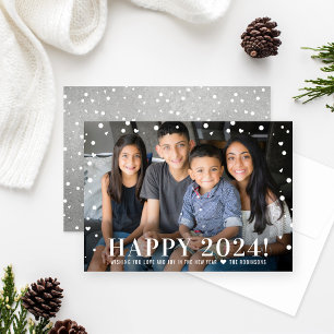 Cartão De Festividades Foto de Confetes Prateados de Ano Novo Feliz 2024