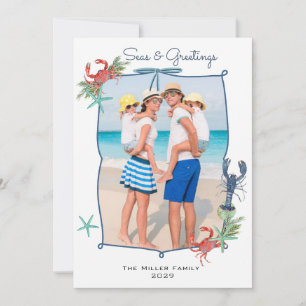 Cartão De Festividades Foto de Cute Watercolor Seas e Saudações