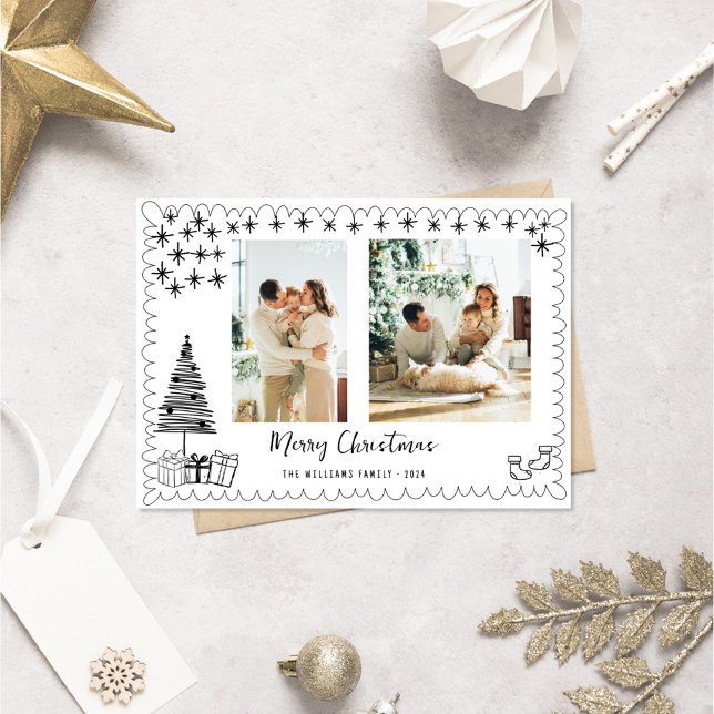 Cartão De Festividades Foto de Doodle Desenhada em Mão Moderna Feliz Nata (Criador carregado)