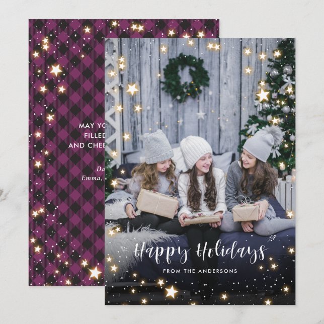 Cartão De Festividades Foto de Estrelas de Neve de Buffalo Roxo Magnético (Frente/Verso)