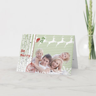 Cartão De Festividades Foto de Família Amor Vermelho Pássaros em Gaiola d