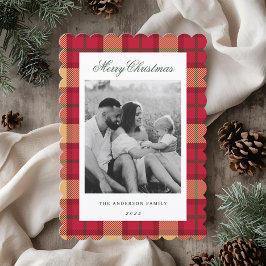 Cartão De Festividades Foto de Família Clássico Natal Xadrez Dois Lados