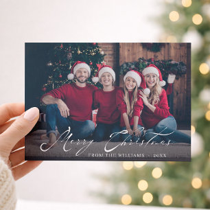 Cartão De Festividades Foto de Família com 'Feliz Natal' Branco e Letra E
