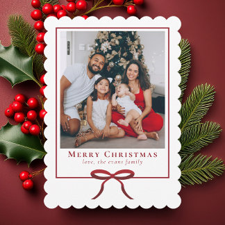 Cartão De Festividades Foto de Família com Laço Vermelho Simples e Modern