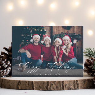 Cartão De Festividades Foto de Família com Letra Branca Elegante