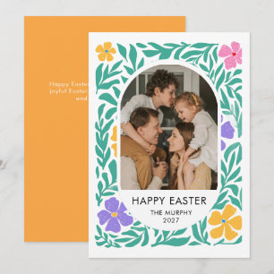 Cartão De Festividades Foto de família da Páscoa floral oval simples e el