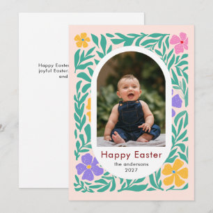 Cartão De Festividades Foto de família da Páscoa floral oval simples e el