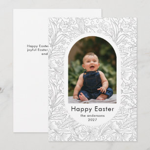 Cartão De Festividades Foto de família da Páscoa floral oval simples e el