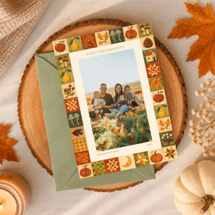 Cartão De Festividades Foto de Família de Ação de Graças com Remendo de F