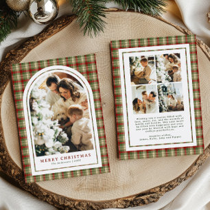 Cartão De Festividades Foto de Família de Natal Arco Xadrez Tártano