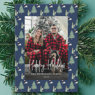 Cartão De Festividades Foto de Família de Natal Árvore em Aquarela & Luze