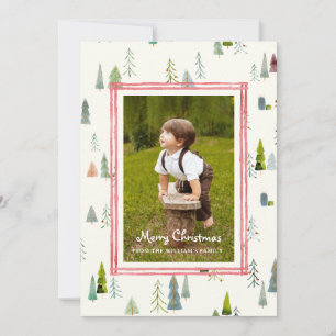 Cartão De Festividades Foto de família de Natal Árvores aquarela