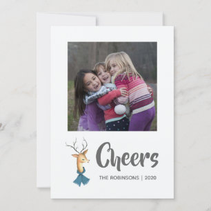Cartão De Festividades Foto de família de Natal com Rena vintage retrô