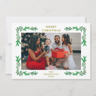 Cartão De Festividades Foto de Família de Natal com Verde Elegante e Mini