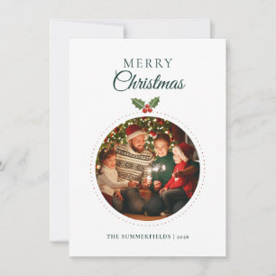 Cartão De Festividades Foto de Família de Natal em Aquarela Botânica