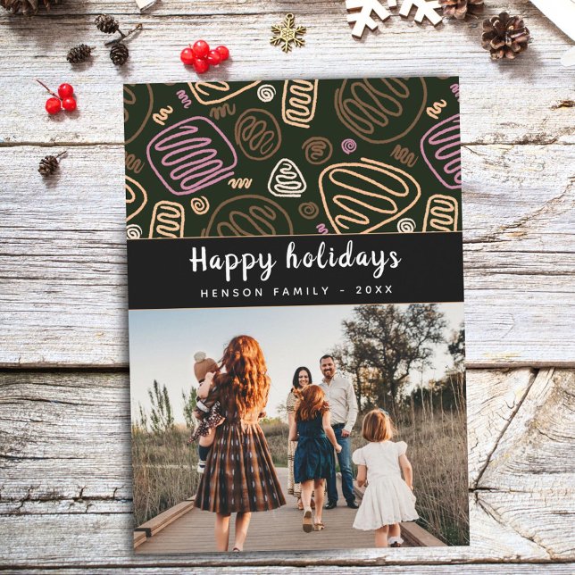 Cartão De Festividades Foto de família de Natal em arte de linha única ro (Criador carregado)