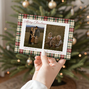 Cartão De Festividades Foto de Família de Natal em Xadrez Vintage
