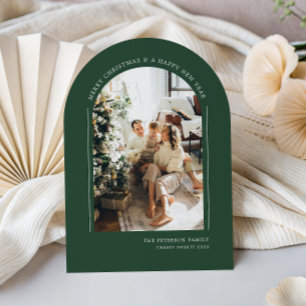 Cartão De Festividades Foto de Família de Natal Moderna e Verde com Arco 