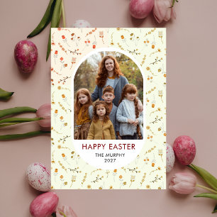 Cartão De Festividades Foto de família de Páscoa floral oval colorida ele