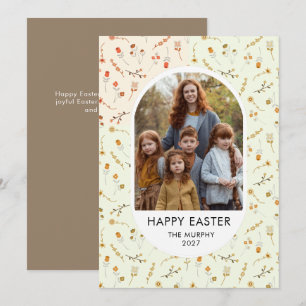 Cartão De Festividades Foto de família de Páscoa floral oval colorida ele