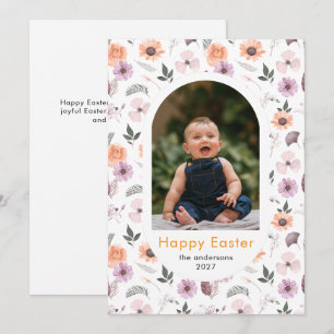 Cartão De Festividades Foto de família de Páscoa floral oval simples e el