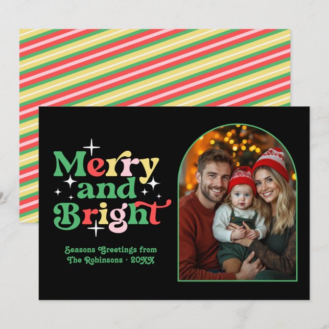 Cartão De Festividades Foto de Família do Natal com Estilo Moderno Retro  (Frente/Verso)