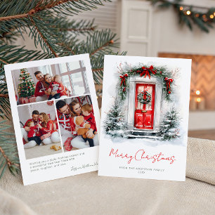 Cartão De Festividades Foto de Família do Natal na Casa de Férias Porta V