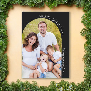 Cartão De Festividades Foto de Família em Arco Boho Minimalista Moderno