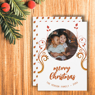 Cartão De Festividades Foto de Família Encantadora Folhagem Vermelha Feli