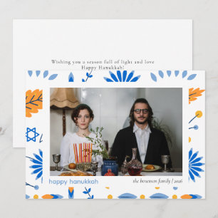 Cartão De Festividades Foto de Família Feliz Hanukkah Minimalista Elegant