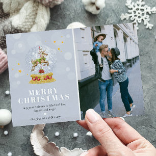 Cartão De Festividades Foto de Família Fofa em Globo de Neve Natal Feliz