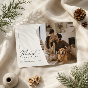 Cartão De Festividades Foto de Família Moderna Ondulada Natalícia