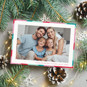 Cartão De Festividades FOTO DE FAMÍLIA moldura moderna minimalista vermel