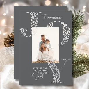 Cartão De Festividades Foto de Família Natal Elegante Alegria Floral Prat