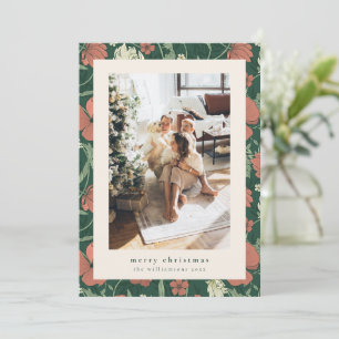 Cartão De Festividades Foto de Família Natal Vermelho Verde Floral Vitori
