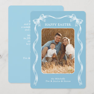 Cartão De Festividades Foto de Família Personalizada em Ovo de Robin Azul
