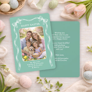 Cartão De Festividades Foto de Família Personalizada em Verde Claro de Pá